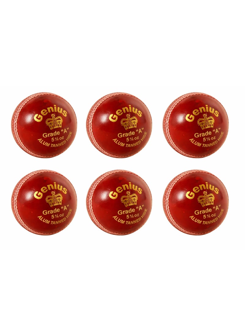 MRF Genius Cricket Ball – Red (Pack of 6) - Image 1
